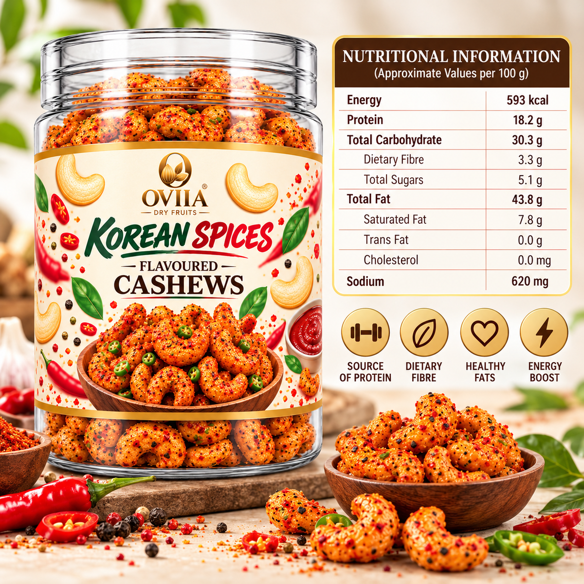 Indian Masala - Korean Spices Cashews - Royal Combo - Oviia Dryfruits