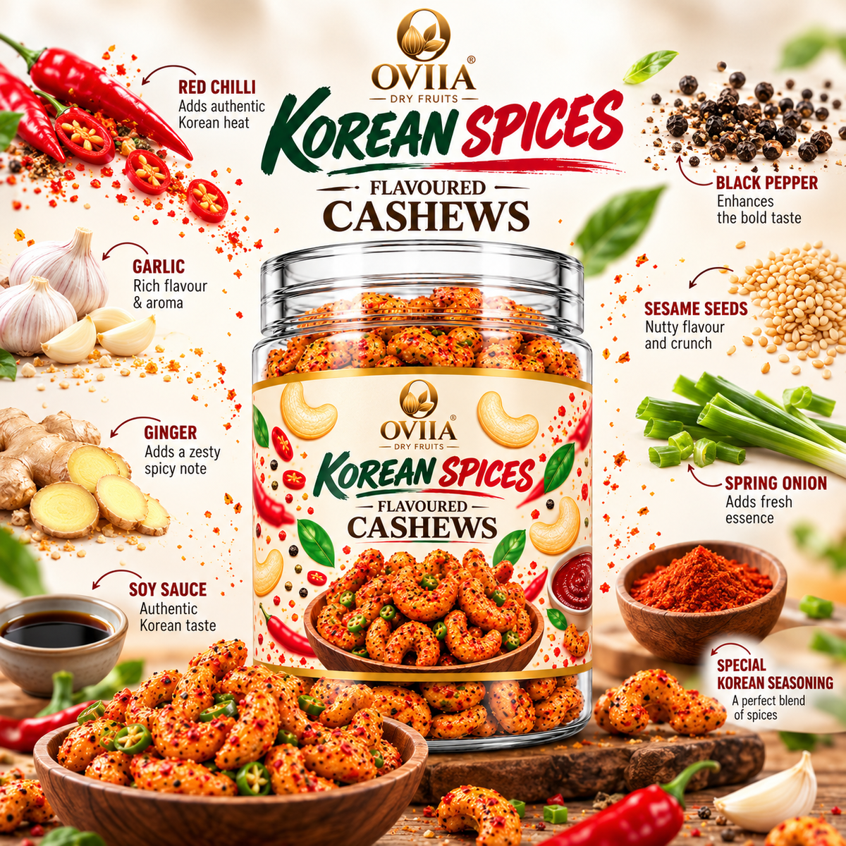 Royal Korean Spices Cashews - Oviia Dryfruits
