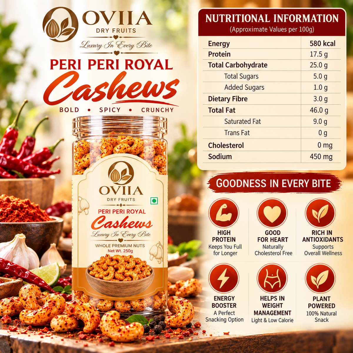 Royal Peri Peri Cashews - Oviia Dryfruits