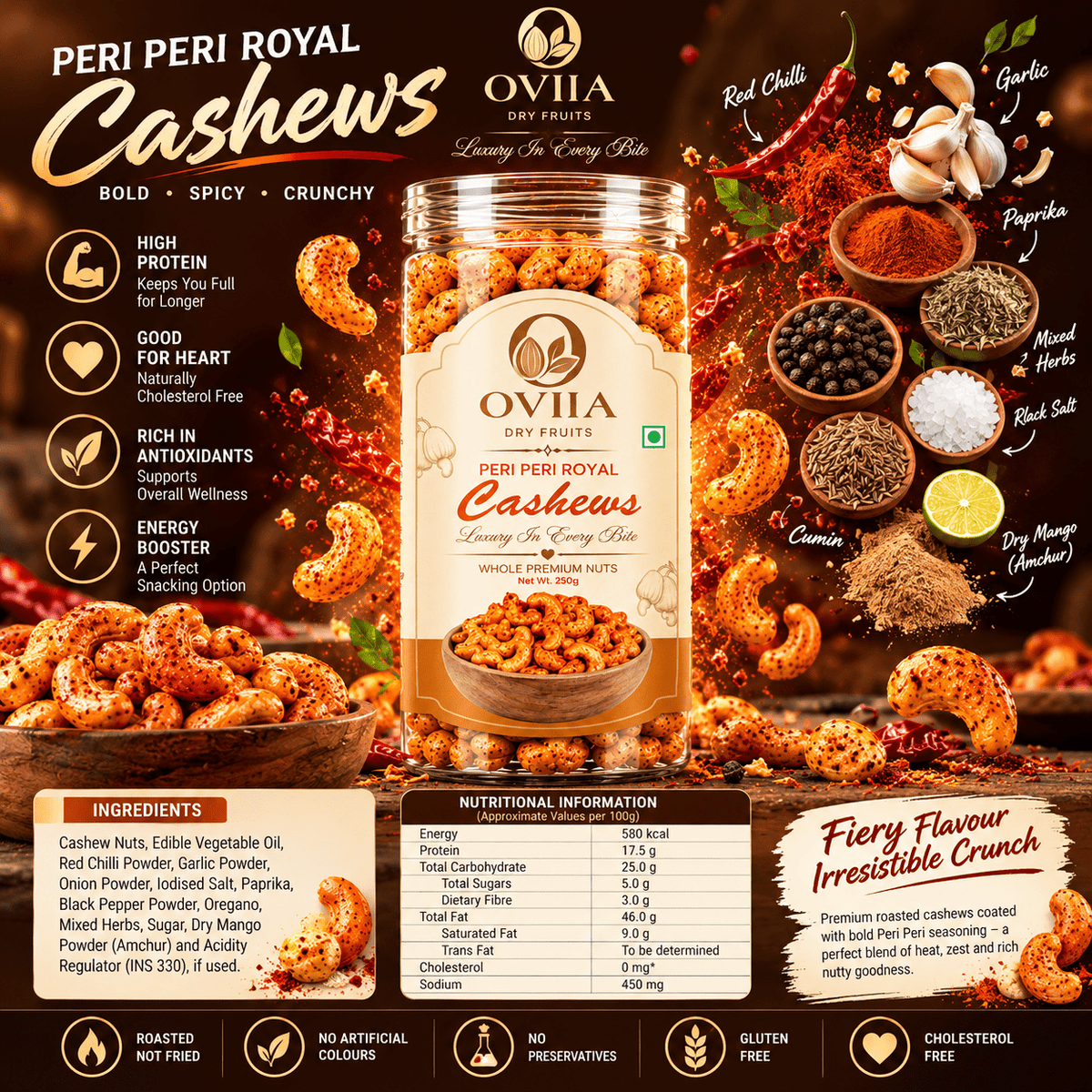 Royal Peri Peri Cashews - Oviia Dryfruits