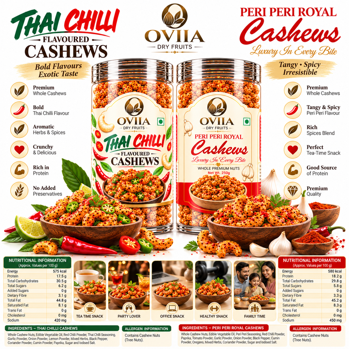 Thai Chilli & Peri Peri Cashews - Combo - Oviia Dryfruits