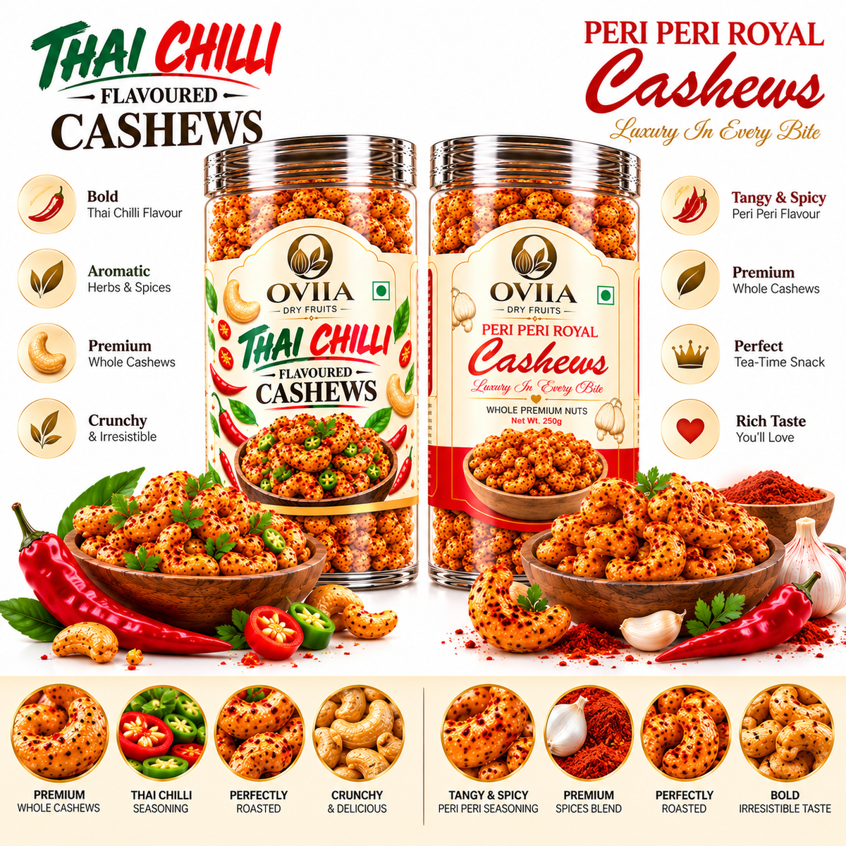 Thai Chilli & Peri Peri Cashews - Combo - Oviia Dryfruits