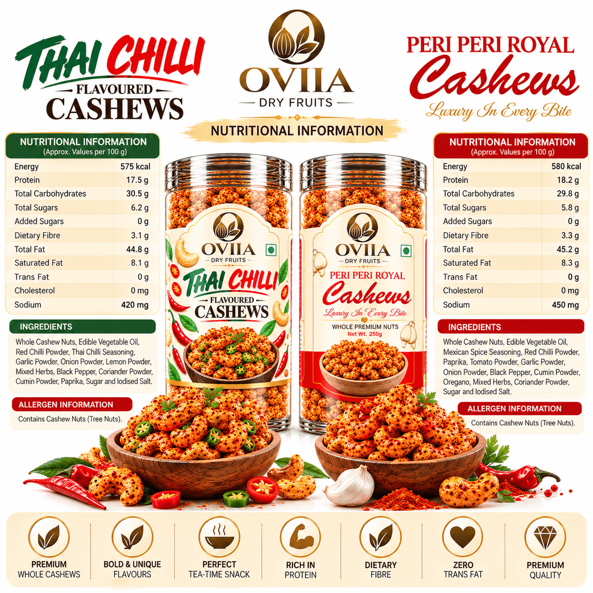Thai Chilli & Peri Peri Cashews - Combo - Oviia Dryfruits