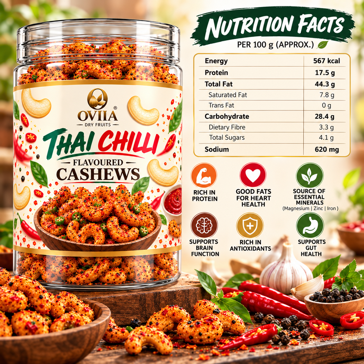 Thai Chilli - Royal Maxican Fusion Cashews - Oviia Dryfruits