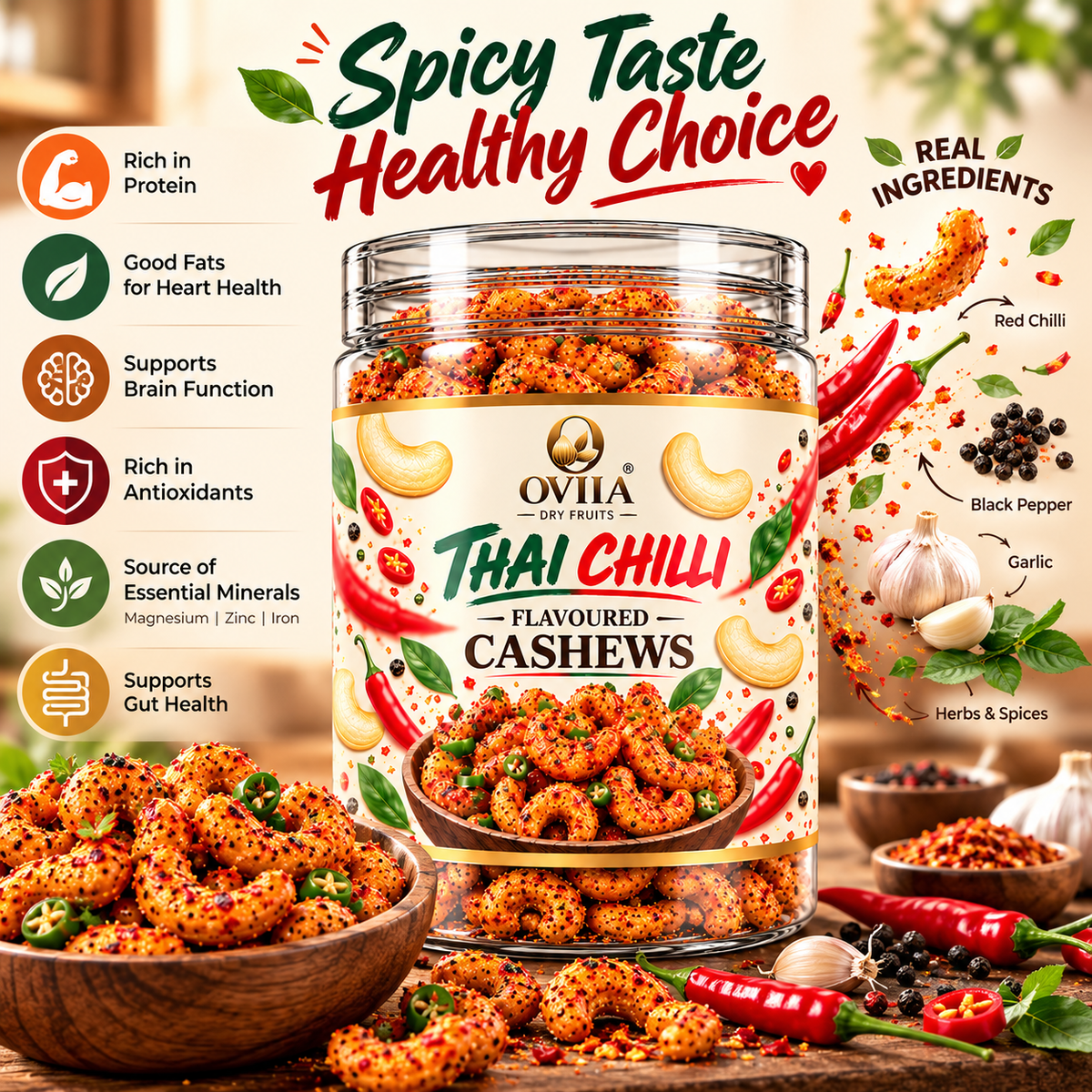 Thai Chilli - Royal Maxican Fusion Cashews - Oviia Dryfruits